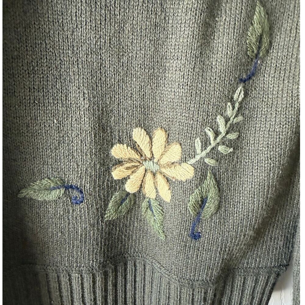 Vintage Y2K Route 66 Olive Green Embroidered Ramie Sweater Womens M Cottage